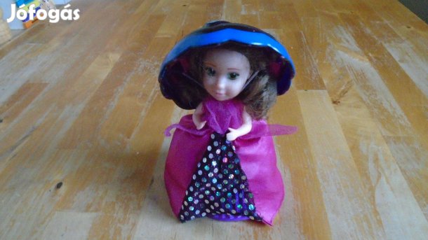 "Süti Baba" kék-lilás-mintás ruhás, barna hajú - újszerű