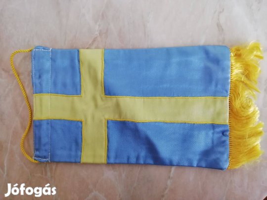 "Svéd" kézel varrot Selyem régi asztali zászló