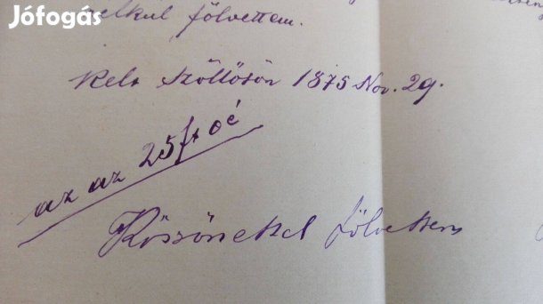 "Szöllősi" Vértesszőlősi 1875-ös nyugta ritka db