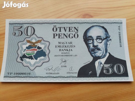 "Teleki Pál" 50 Pengős papírpénz Trianon emlék 1920-2020