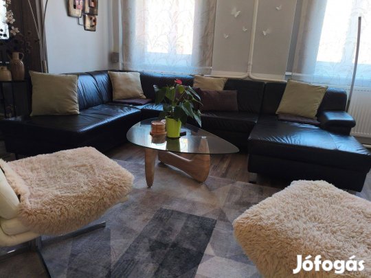 "U" alakú bőr ülőgarnitúra - fekete