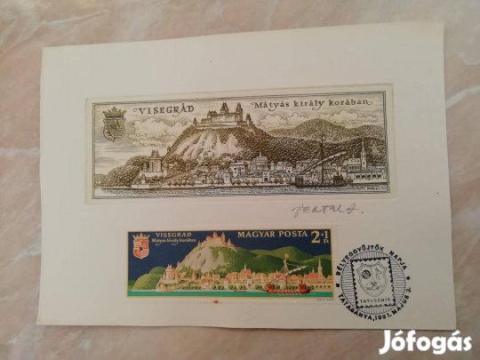 "Visegrád" Rézkarc Vertel József által dedikált 1981-es ritka db