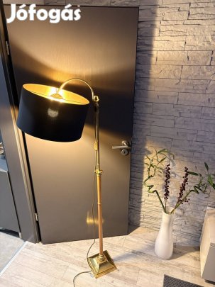 ? Mid-Century Jelzett (1011) Sárgaréz-Fa Luxus Állólámpa 