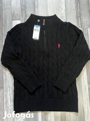 ? Új Ralph Lauren Negyedcipzáras Pulóver - Fekete - L ?