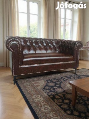 !!!Fél Ár!!!Új Chesterfield valódi bőr barna kanapé 450eft
