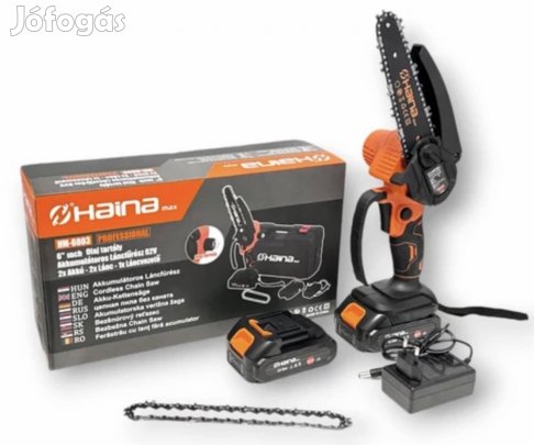 akkumulátoros gallyazó láncfűrész 62V teljesítménnyel, 6 colos 