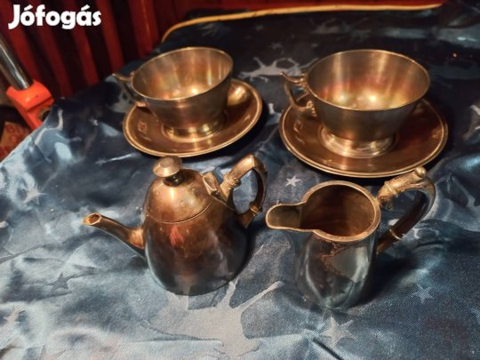 alpakka szett káves kiöntő pohár tányér