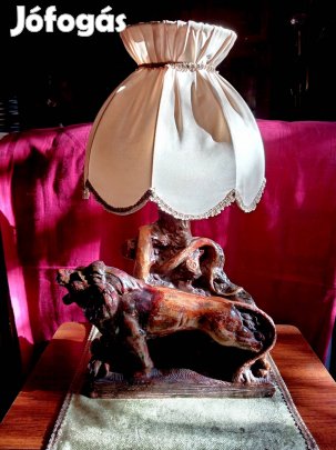 antik kerámia asztali lámpa oroszlános 