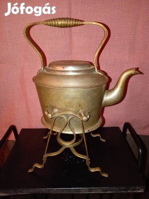 antik régi réz vízforraló  teáskanna ,állvánnyal 