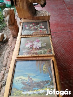 antik selyemre festett kép