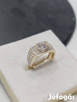 arany 14k mfj sárga fehér rolex fazonú gyűrű cirkóniával 35000ft/g