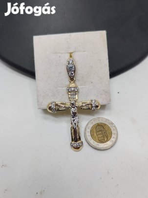 arany 14k mfj sárga kereszt feszület medál cirkóniával 35000ft/g