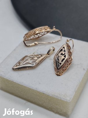 arany 14k sárga fülbevaló függő szett antik 35000ft/g