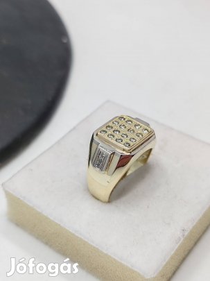 arany 14k sárga gyűrű pecsétgyűrű cirkóniával mutatós 35000ft/g