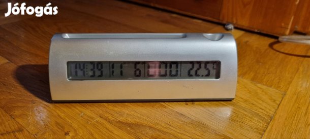 asztali óra, dátum, hőmérséklet, névjegykártya tartó 