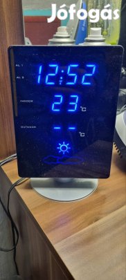 asztali óra, hőmérséklet kijelzővel kék színű világítással 