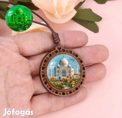 bőr fa szív mintás Taj Mahal örök szerelem nyaklánc 