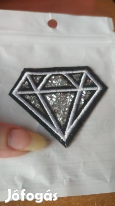 csillogó strassz köves fekete fehér gyémánt mintás fel varrható dísz 