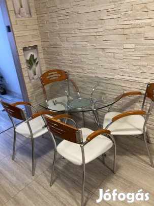 étkezőasztal üveglappal +4 db székkel