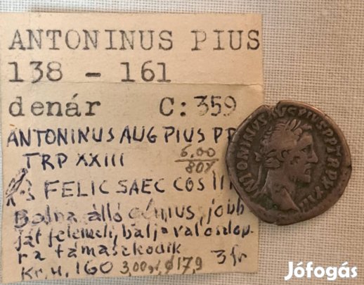 ezüst Római Birodalom 140 / Antoninus Pius / Róma / Denarius Ag (3,01g