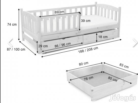 fa ágy leesésgátlóval memoriahabos matraccal