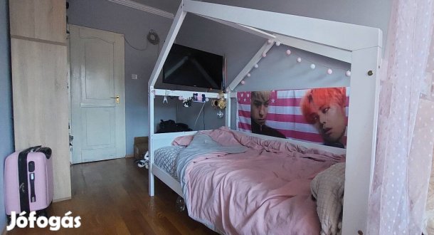 fehér fa házikó 90x200 ágy ágyrács matrac