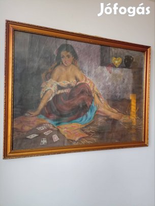 festmény, kártyavető asszony