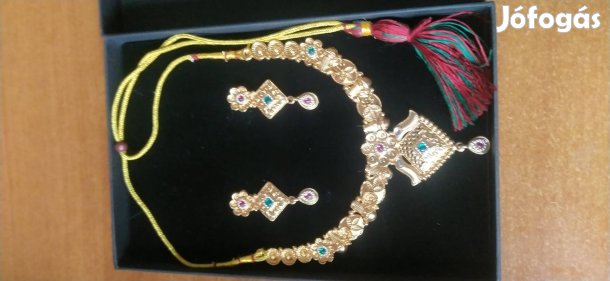 gold plated colourful flower print motif Indian wedding jewellery set