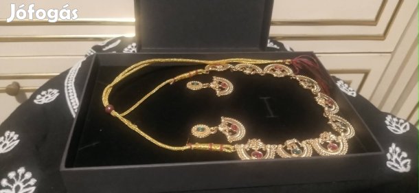 gold plated colourful stones elephant motif Indian temple jewelry set