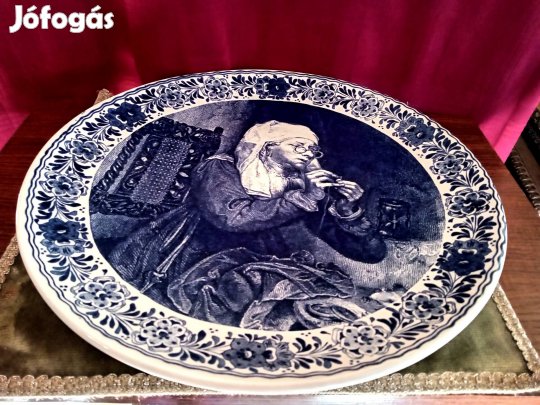 holland Delfts kézzel festett dísztányér 