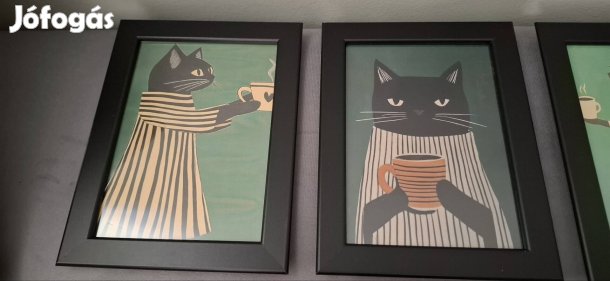 kávézós cicás képek IKEA Fiskbo (fekete) keretben