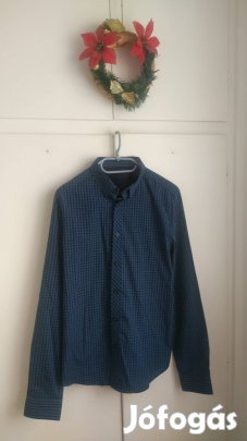kék fekete kockás férfi ing S 