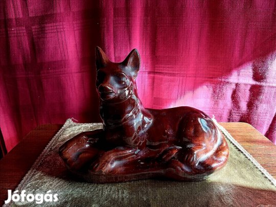 kerámia kutya barna mázas, 23cm