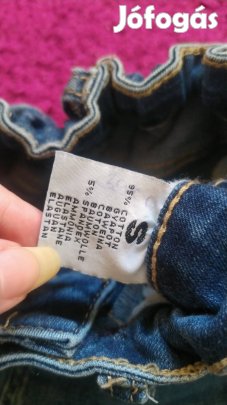 koptatott gumis derekú szűk szárú farmernadrág 