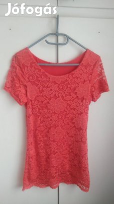 korall színű csipkés virág mintás hosszított alkalmi felső 