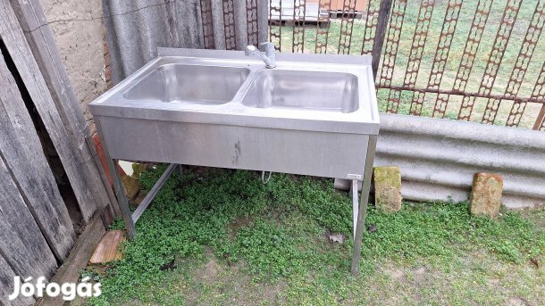 lábonálló 2 medencés rozsdamentes mosogatótálca