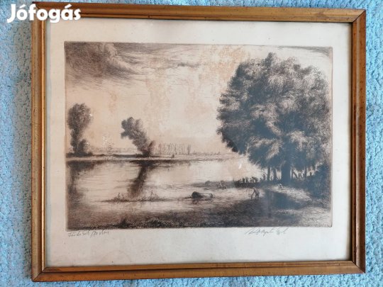 lino metszet Komjáti Gyula signó