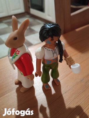 nyúl, nyuszi, Playmobil figura és lány figura, bögrével, együtt 