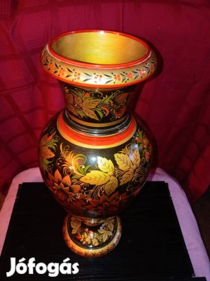 orosz Hohloma kézzel festett váza ,faváza 