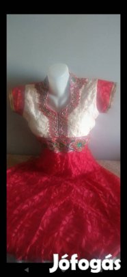 piros csillogó kristály köves flitteres indiai esküvői ruha 
