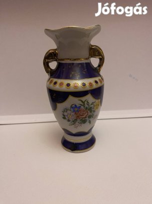 régi kisméretű kobaltkék arany porcelán váza,