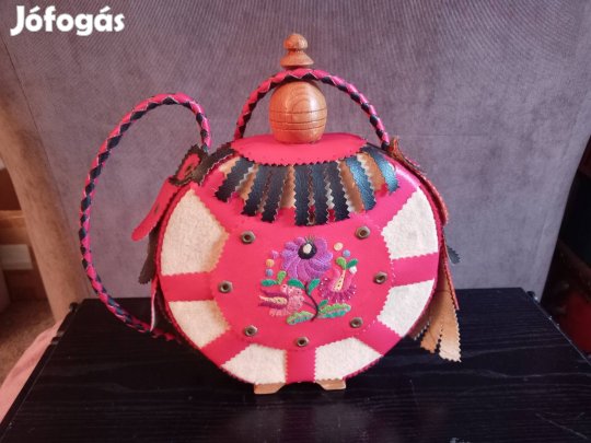 régi kulacs, fakulacs Kalocsai hímzett