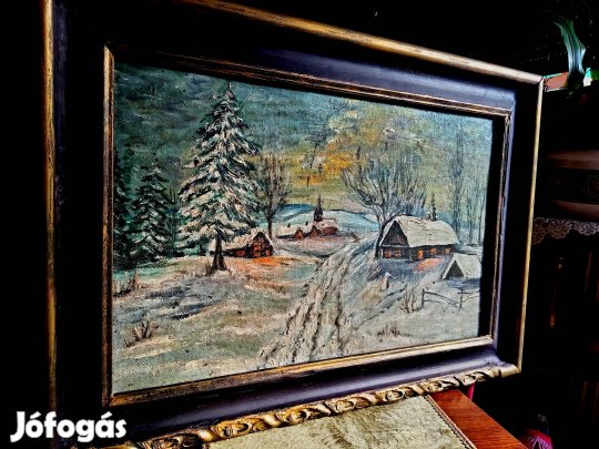régi orosz festmény olaj farost keretben 