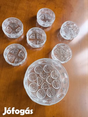 retro Oberglas Mackintosh rózsás présüveg tál és tálka készlet  