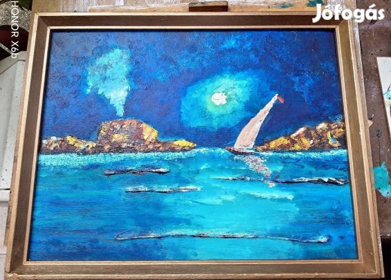 retró festmény keretben ,tengeri tájkép hagyatékból 