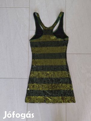 sötétzöld -világoszöld flitteres csillogó miniruha S