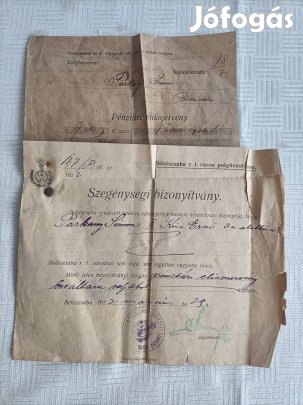 szegénységi bizonyítvány 1922-ből eladó