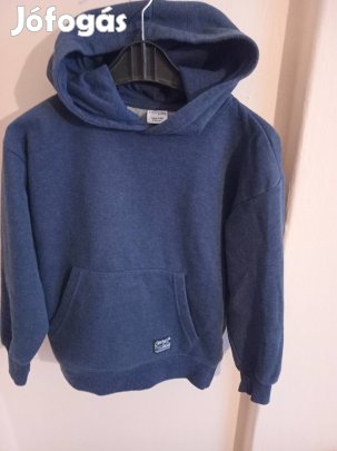 szürke és sötétkék kapucnis pulcsi 130/140 méret 