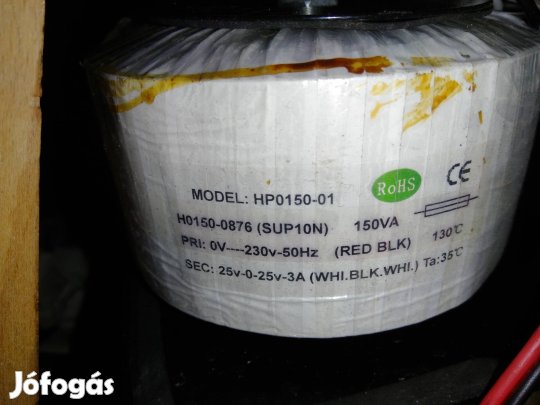 toroid transzformátor 150VA 25v*2