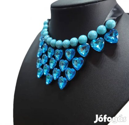 türkiz ásvány gyöngyös és szív alakú kristály köves nyaklánc 
